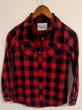 Real Work Wear Red and Black Plaid Flannel Shirt